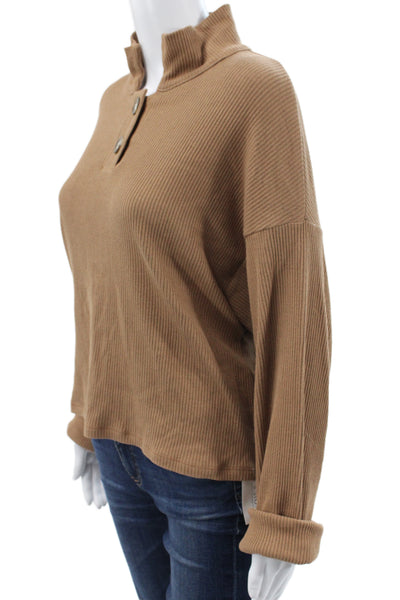Project Social T Unisex Henley Mock Neck Pullover Brown Long Sleeve Size L