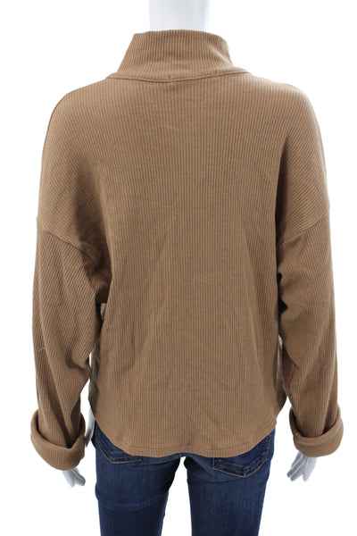 Project Social T Unisex Henley Mock Neck Pullover Brown Long Sleeve Size L