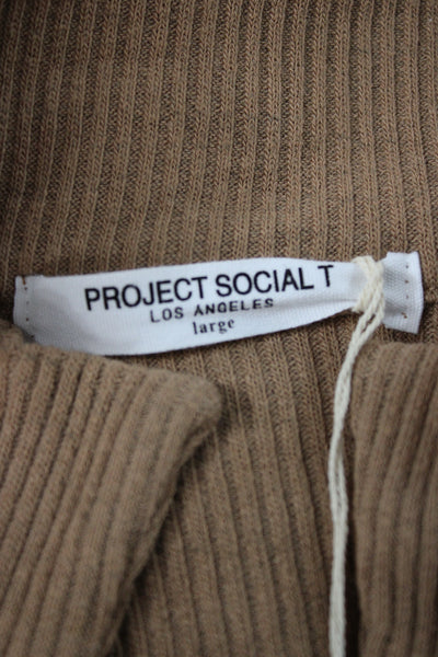 Project Social T Unisex Henley Mock Neck Pullover Brown Long Sleeve Size L