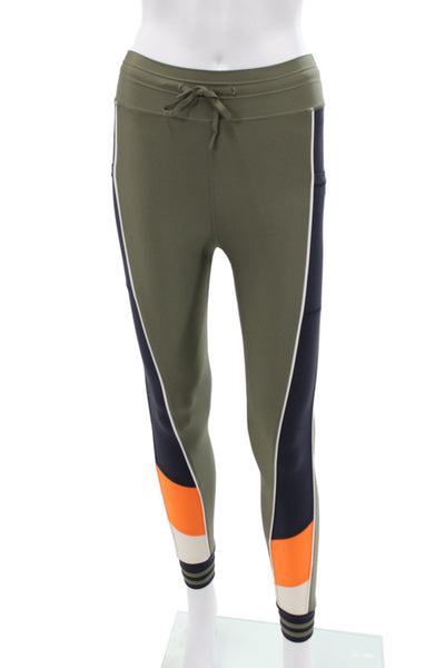 The Upside Women Ankle Jeggings Green Striped Drawstring 74% Recycled Size S