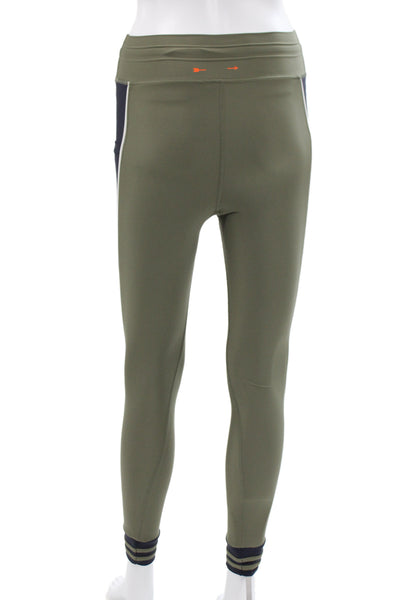 The Upside Women Ankle Jeggings Green Striped Drawstring 74% Recycled Size S