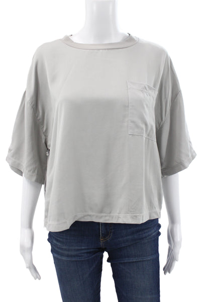Stateside Women Cropped Gray Short Sleeve Crew Neck T-Shirt Size L