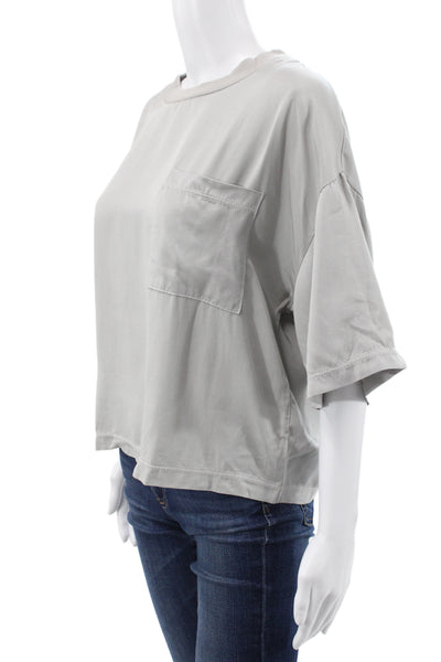Stateside Women Cropped Gray Short Sleeve Crew Neck T-Shirt Size L