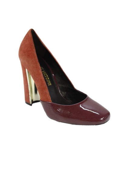 Pour la Victoire Womens Block Heel Patent Leather Suede Pumps Brown Size 6