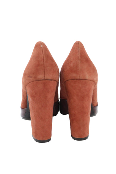 Pour la Victoire Womens Block Heel Patent Leather Suede Pumps Brown Size 6