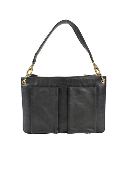 Clever Carriage Company Womens One Strap Zip Top Leather Shoulder Handbag Black