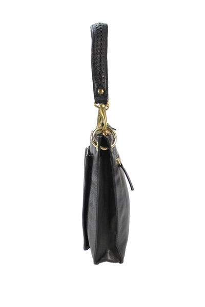 Clever Carriage Company Womens One Strap Zip Top Leather Shoulder Handbag Black