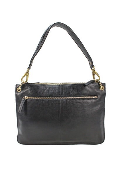 Clever Carriage Company Womens One Strap Zip Top Leather Shoulder Handbag Black