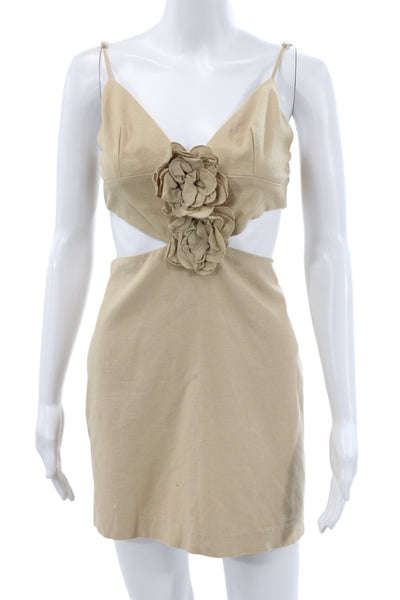 Zara Womens Mini Sundress Beige Floral V Neck Sleeveless Knee Length Size S