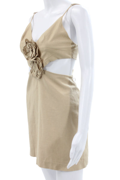 Zara Womens Mini Sundress Beige Floral V Neck Sleeveless Knee Length Size S