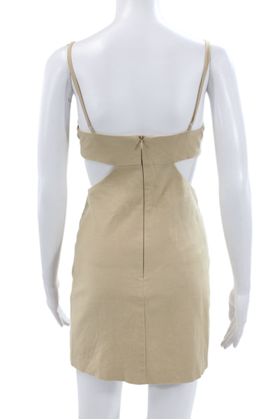 Zara Womens Mini Sundress Beige Floral V Neck Sleeveless Knee Length Size S
