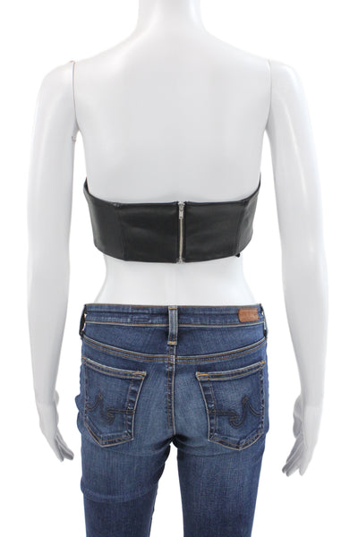 Hours Womens Cropped Biker Sleeveless Black Zip Top 90% Polyester Size S