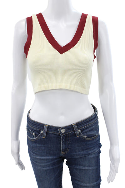 Zara Women Cropped Ringer Tank Beige V Neck Sleeveless Size M