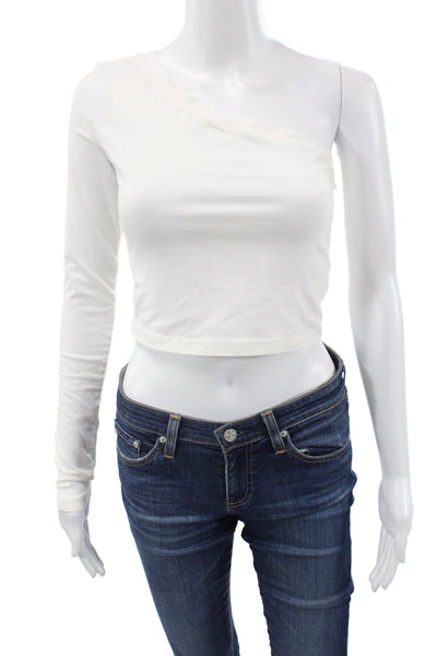 Cotton Citizen Women Cropped Top White Long Sleeve Cotton Spandex Size S