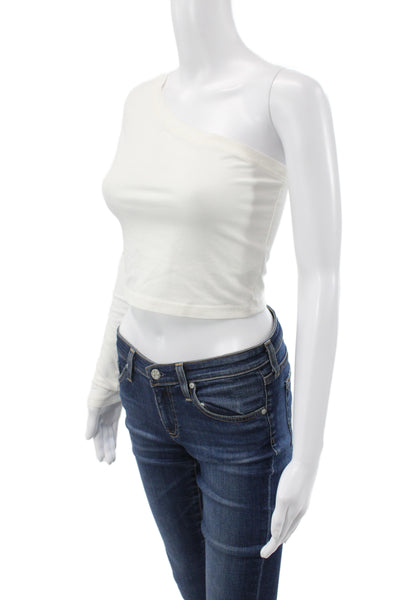 Cotton Citizen Women Cropped Top White Long Sleeve Cotton Spandex Size S