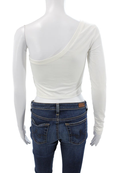 Cotton Citizen Women Cropped Top White Long Sleeve Cotton Spandex Size S