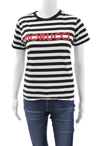 Fiorucci Women Black Striped Cotton Jersey T-Shirt Crewneck Short Sleeve Size S