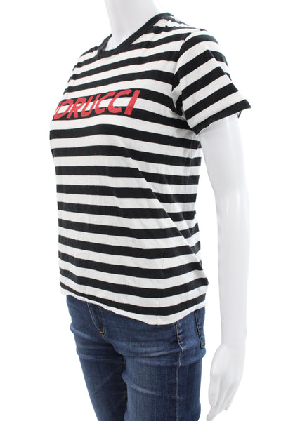 Fiorucci Women Black Striped Cotton Jersey T-Shirt Crewneck Short Sleeve Size S