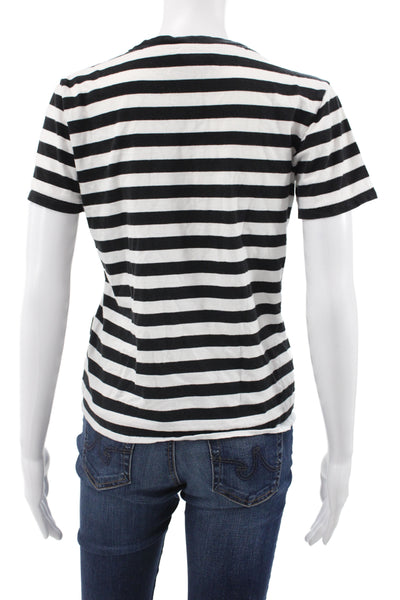 Fiorucci Women Black Striped Cotton Jersey T-Shirt Crewneck Short Sleeve Size S
