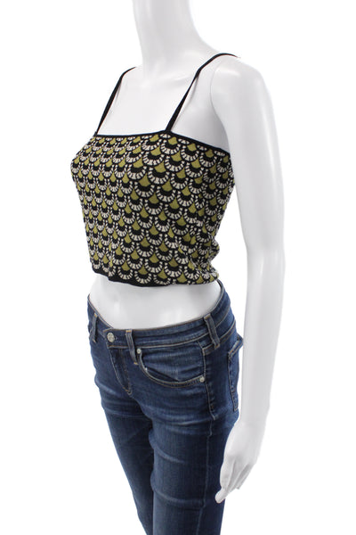 MNG Womens Cropped Camisole Black Square Neck Geometric Aztec Sleeveless Size M