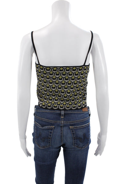 MNG Womens Cropped Camisole Black Square Neck Geometric Aztec Sleeveless Size M