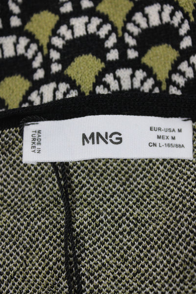 MNG Womens Cropped Camisole Black Square Neck Geometric Aztec Sleeveless Size M