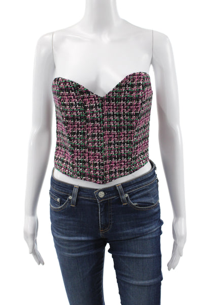 Zara Womens Cropped Sleeveless Check Zip Top Black Size M