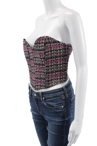 Zara Womens Cropped Sleeveless Check Zip Top Black Size M