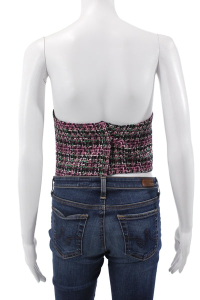 Zara Womens Cropped Sleeveless Check Zip Top Black Size M