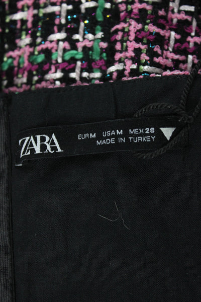 Zara Womens Cropped Sleeveless Check Zip Top Black Size M
