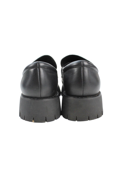 Raye Womens Leather Slide On Gold Tone Platform Loafers Black Size 8