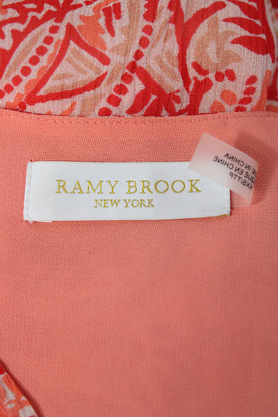 Ramy Brook Womens Blouse Orange Silk V Neck Paisley Sleeveless Size 2XS