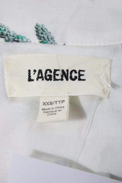 L'Agence Women White Collared Floral Viscose Button Up Blouse Size 2XS