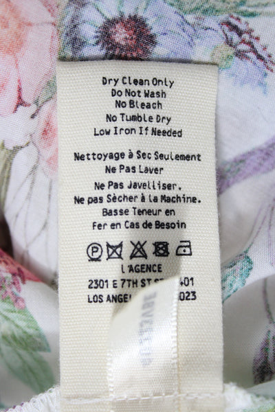 L'Agence Women White Collared Floral Viscose Button Up Blouse Size 2XS