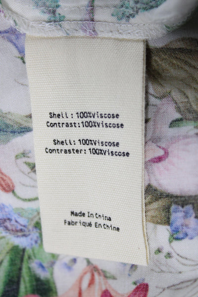 L'Agence Women White Collared Floral Viscose Button Up Blouse Size 2XS