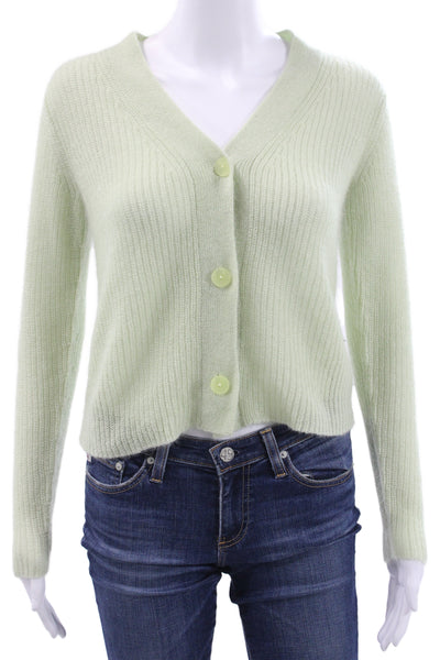 Vince Women Cardigan Green V Neck Long Sleeve Button Mohair Wool Size 2XS