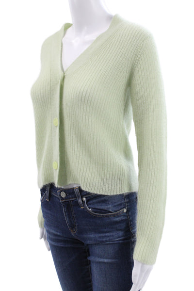 Vince Women Cardigan Green V Neck Long Sleeve Button Mohair Wool Size 2XS