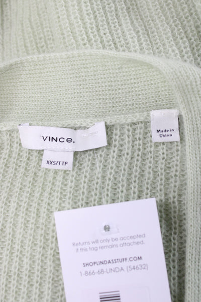 Vince Women Cardigan Green V Neck Long Sleeve Button Mohair Wool Size 2XS