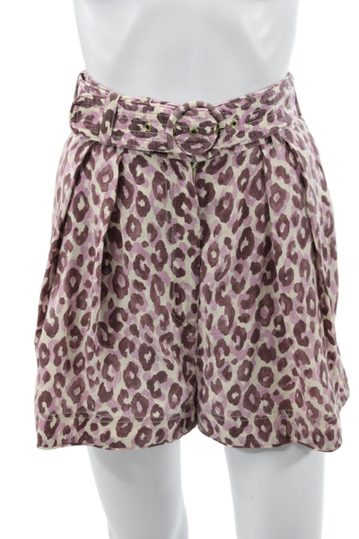Zimmermann Unisex Beige Silk Animal Print Buckle Shorts Size 1