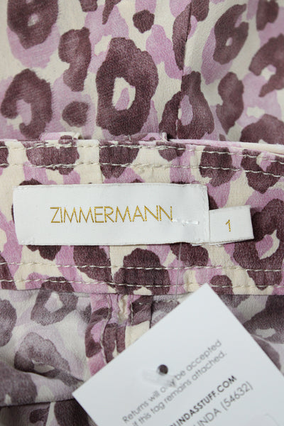Zimmermann Unisex Beige Silk Animal Print Buckle Shorts Size 1