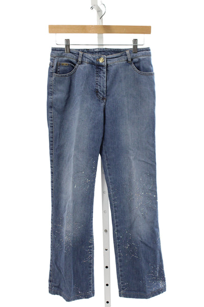 St. John Sport Women Straight Jeans Blue Mid Rise Stars Petite Size 2