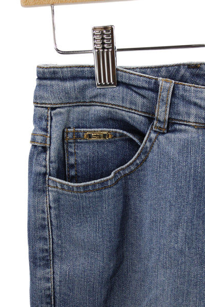 St. John Sport Women Straight Jeans Blue Mid Rise Stars Petite Size 2