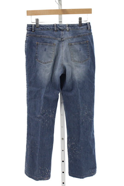 St. John Sport Women Straight Jeans Blue Mid Rise Stars Petite Size 2