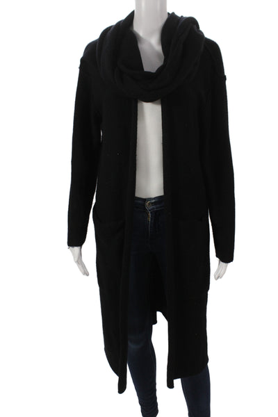 Kes Womens Overcoat Coatigan Black Wool Cashmere Long Sleeve Size M