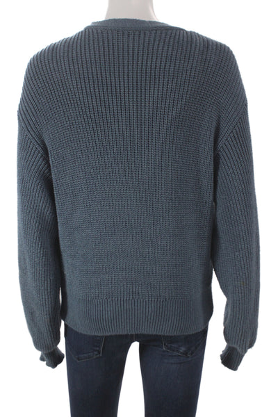 Zara Unisex Cardigan Blue V-Neck Button Solid Long Sleeve Cotton Size S