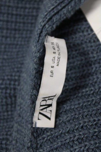 Zara Unisex Cardigan Blue V-Neck Button Solid Long Sleeve Cotton Size S