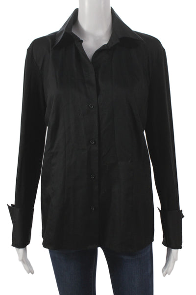 Anatomie Womens Basic Black Cotton Collared Button-Up Long Sleeve Size L