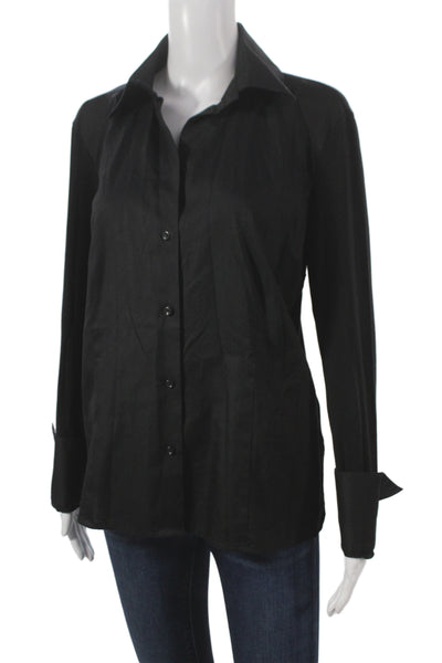 Anatomie Womens Basic Black Cotton Collared Button-Up Long Sleeve Size L