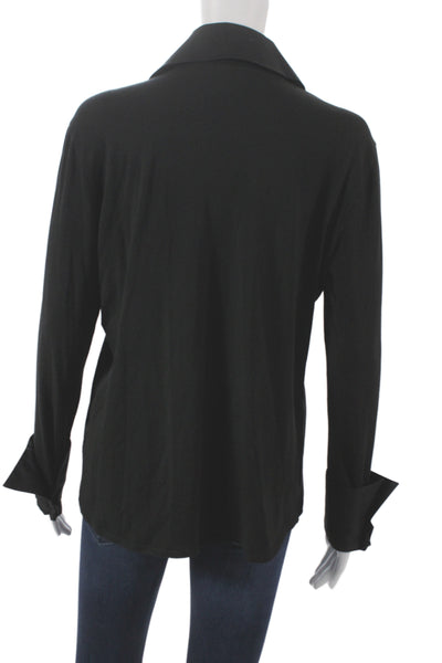 Anatomie Womens Basic Black Cotton Collared Button-Up Long Sleeve Size L