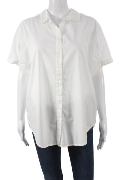 Nation LTD Womens White Collared Short Sleeve Button Up Top Designer Size M